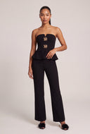 Metallic Detail Strapless Peplum Top
