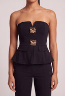 Metallic Detail Strapless Peplum Top