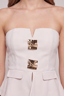 Metallic Detail Strapless Peplum Top