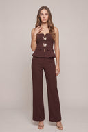 Metallic Detail Strapless Peplum Top