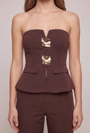 Metallic Detail Strapless Peplum Top