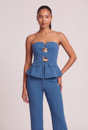 Metallic Detail Strapless Peplum Top