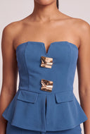 Metallic Detail Strapless Peplum Top