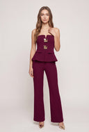 Metallic Detail Strapless Peplum Top