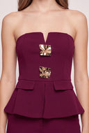 Metallic Detail Strapless Peplum Top