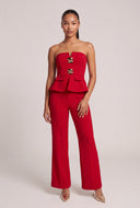 Metallic Detail Strapless Peplum Top