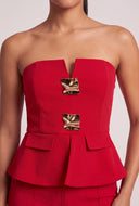 Metallic Detail Strapless Peplum Top