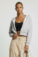 Fleece Crop Hooded Zip Front Sweatshirt