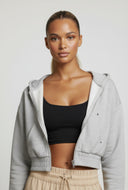 Fleece Crop Hooded Zip Front Sweatshirt