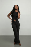 Crepe Knit Slit Front Blazer Vest
