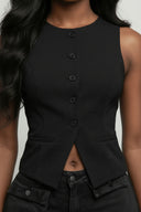 Crepe Knit Slit Front Blazer Vest