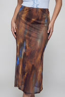 Patterned Mesh Mermaid Hem Skirt