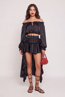 Satin Ruffle High Low Skirt