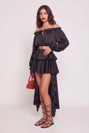 Satin Ruffle High Low Skirt