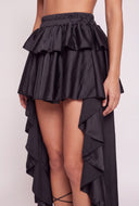 Satin Ruffle High Low Skirt