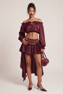 Satin Ruffle High Low Skirt