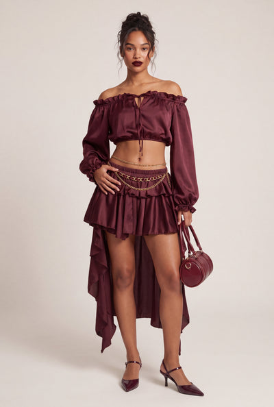 Satin Ruffle High Low Skirt