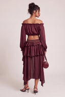 Satin Ruffle High Low Skirt