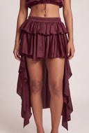 Satin Ruffle High Low Skirt