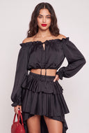Satin Off The Shoulder Crop Top