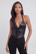 Studded Vegan Leather Corset Top