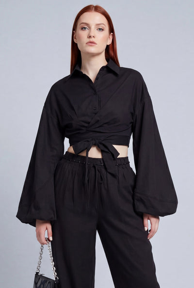 Macy Bubble Sleeve Crop Blouse