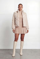 Adelyn Chevron Zip Front Faux Fur Jacket