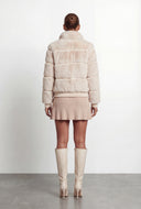 Adelyn Chevron Zip Front Faux Fur Jacket