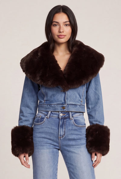 Faux Fur Trim Denim Jacket