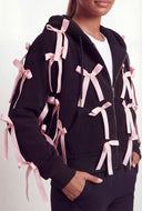 Bow Studded Hooded Teddy Jacket