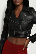 Siena Faux Leather Cropped Moto Jacket
