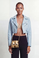 Alaya Cropped Faux Leather Moto Jacket