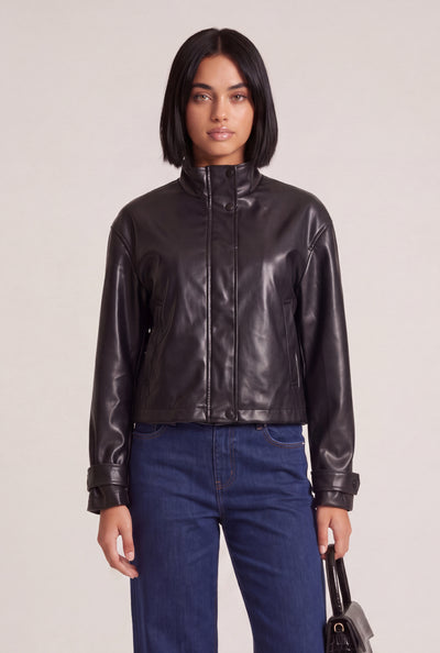 Vegan Leather Mock Neck Jacket