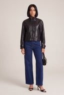 Vegan Leather Mock Neck Jacket