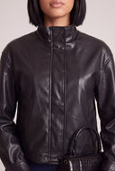 Vegan Leather Mock Neck Jacket