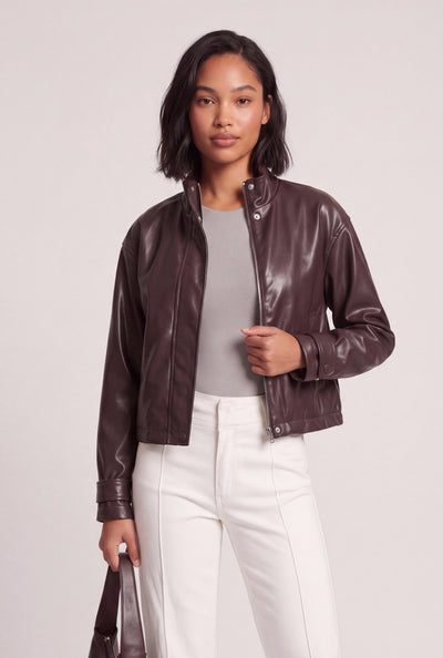 Vegan Leather Mock Neck Jacket