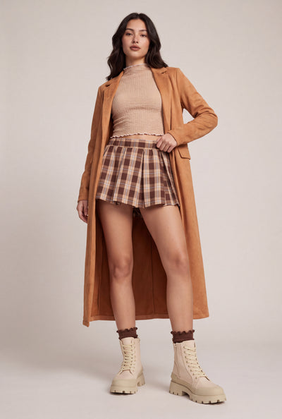 Faux Suede Open Front Coat