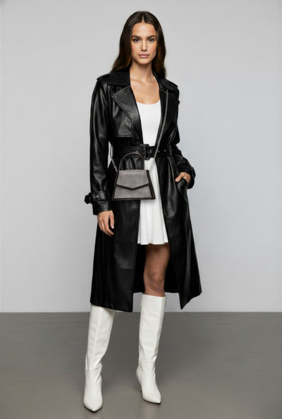 Vivienne Faux Leather Belted Trench Coat
