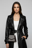 Vivienne Faux Leather Belted Trench Coat