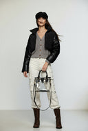Jolene Faux Leather Mock Neck Puffer Jacket