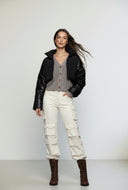 Jolene Faux Leather Mock Neck Puffer Jacket