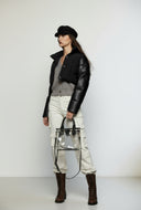 Jolene Faux Leather Mock Neck Puffer Jacket