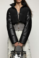 Jolene Faux Leather Mock Neck Puffer Jacket