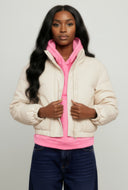 Kara Faux Leather Snap Button Puffer Jacket