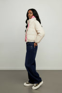 Kara Faux Leather Snap Button Puffer Jacket
